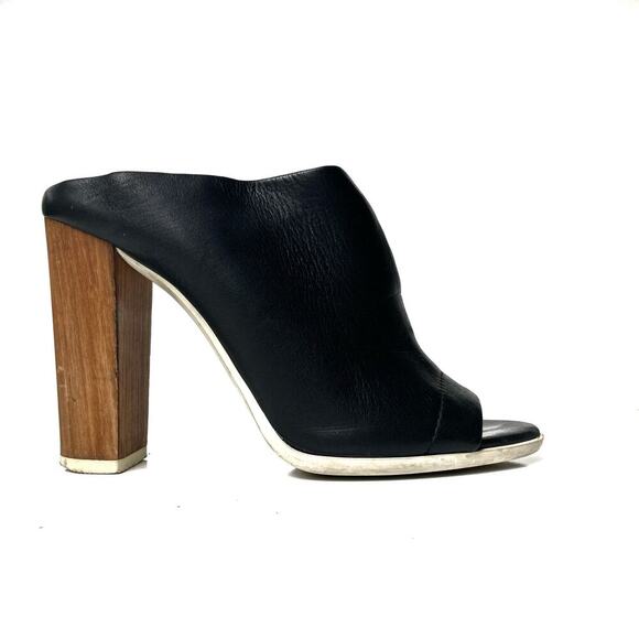 Vince Allison Black Leather Peep Toe Mules 36 | Sculptural Block Heel Slides - Picture 6 of 16